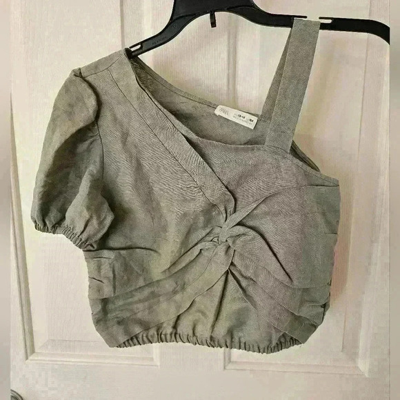 ZARA Linen Green One Shoulder Blouse Size S (13-14) - Picture 1 of 3